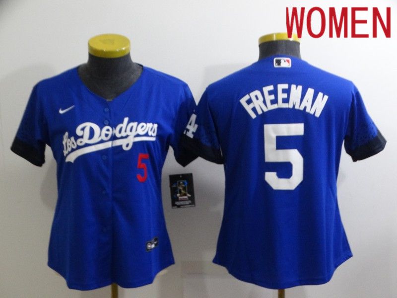 Women Los Angeles Dodgers 5 Freddie Freeman Blue City Edition Game Nike 2022 MLB Jersey